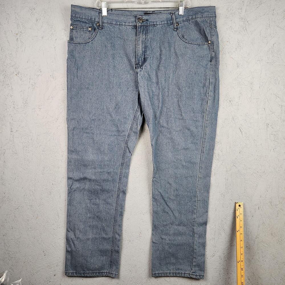 Alpha 17 Jeans Mens 42x32 Light Wash Blue Denim 5-Pocket Zip Fly Casual Straight